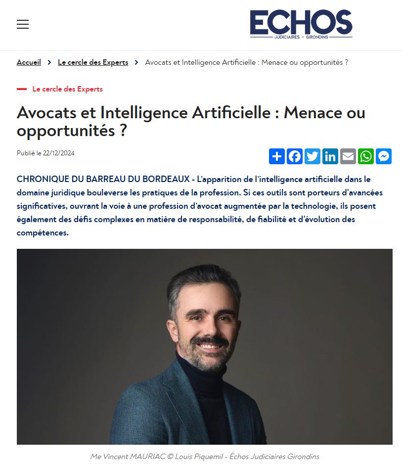 AVOCATS ET INTELLIGENCE ARTIFICIELLE : MENACES OU OPPORTUNITÉS ?